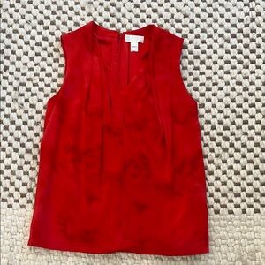 Vibrant Red Pleated Sleeveless Blouse